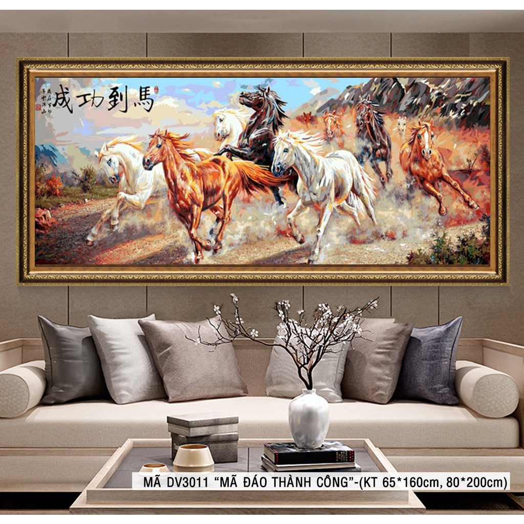 Tranh Sơn Dầu Số Hóa Tự Tô Màu Mã Đáo Thành Công Khổ Lớn 65x160cm, 80x200cm BEE HAPPY Mã DV3011