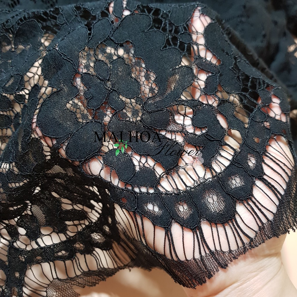 Vải ren đen dùng làm vải may đồ chất mềm mại có co giãn 150x150cm, Maihoaflower