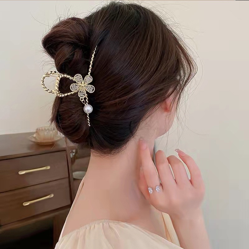 Kẹp Tóc Hình Hoa Đính Đá Ngọc Trai Giả Thời Trang Xuân Hè