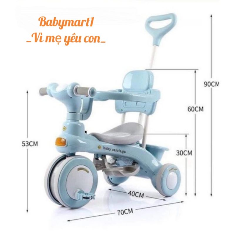 Xe ba bánh có cần đẩy, có nhạc, có đèn pull hộp loại đẹp 3 in  1 mã 688(tặng kèm pin)