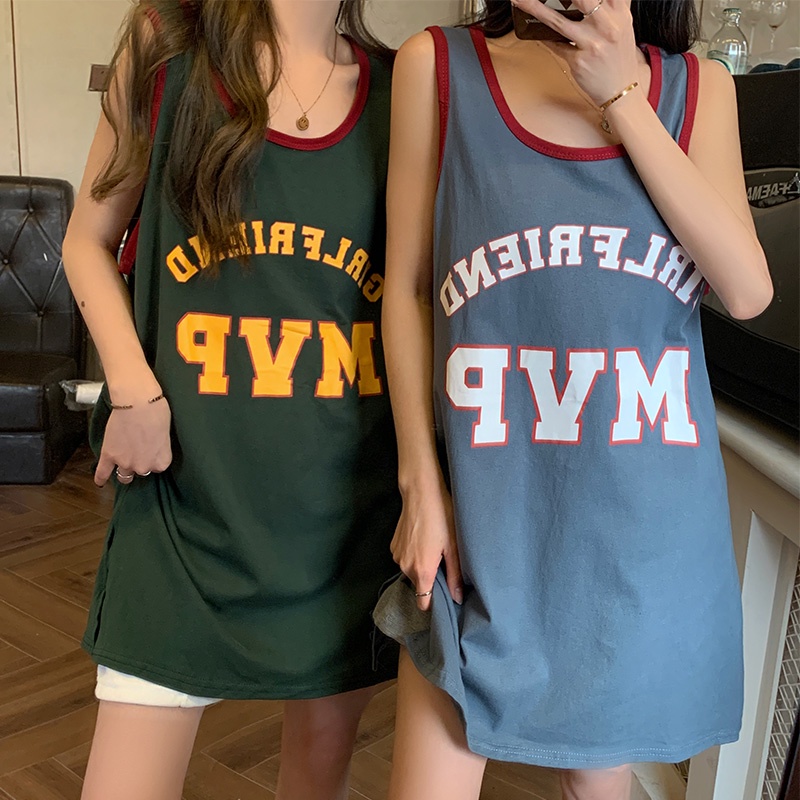 SUXI Áo Sát Nách Cổ Tròn Hoạ Tiết Chữ In Thời Trang Mùa Hè