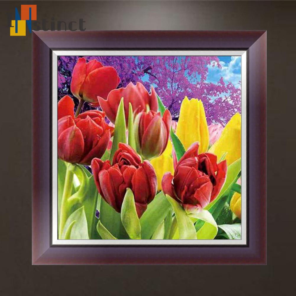 Tranh Thêu Trang Trí Thủ Công 5d Hình Hoa Tulip Nghệ Thuật