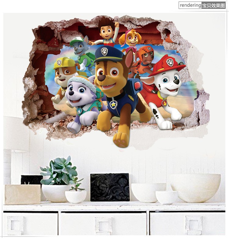 Miếng Dán Tường Trang Trí Hình Hoạt Hình Paw Patrol 3d