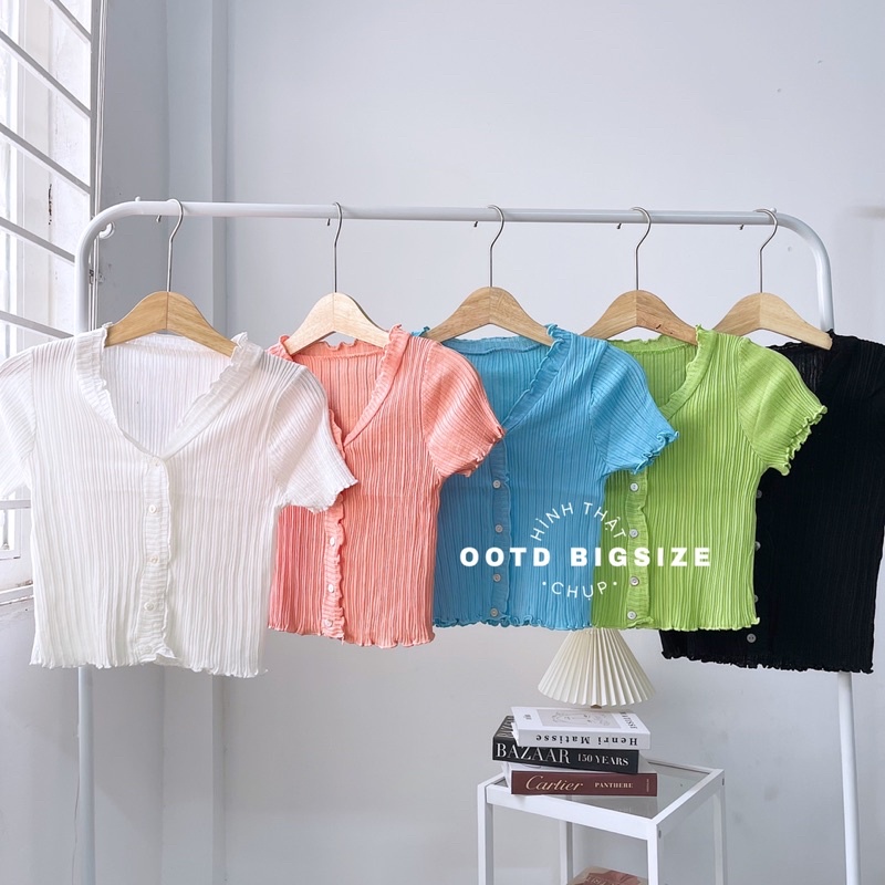 Áo croptop bigsize len dệt viền bèo cổ bèo