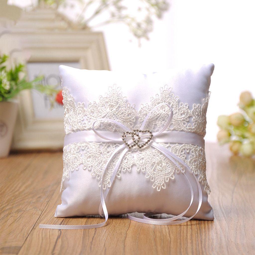 Gối Để Nhẫn Cưới Phối Ren Và Ruy Băng Satin Sáng Tạo 15.9 Inch ​Gối Để Nhẫn Trang Trí Bỏ Túi Tiện Dụng Và Bền
