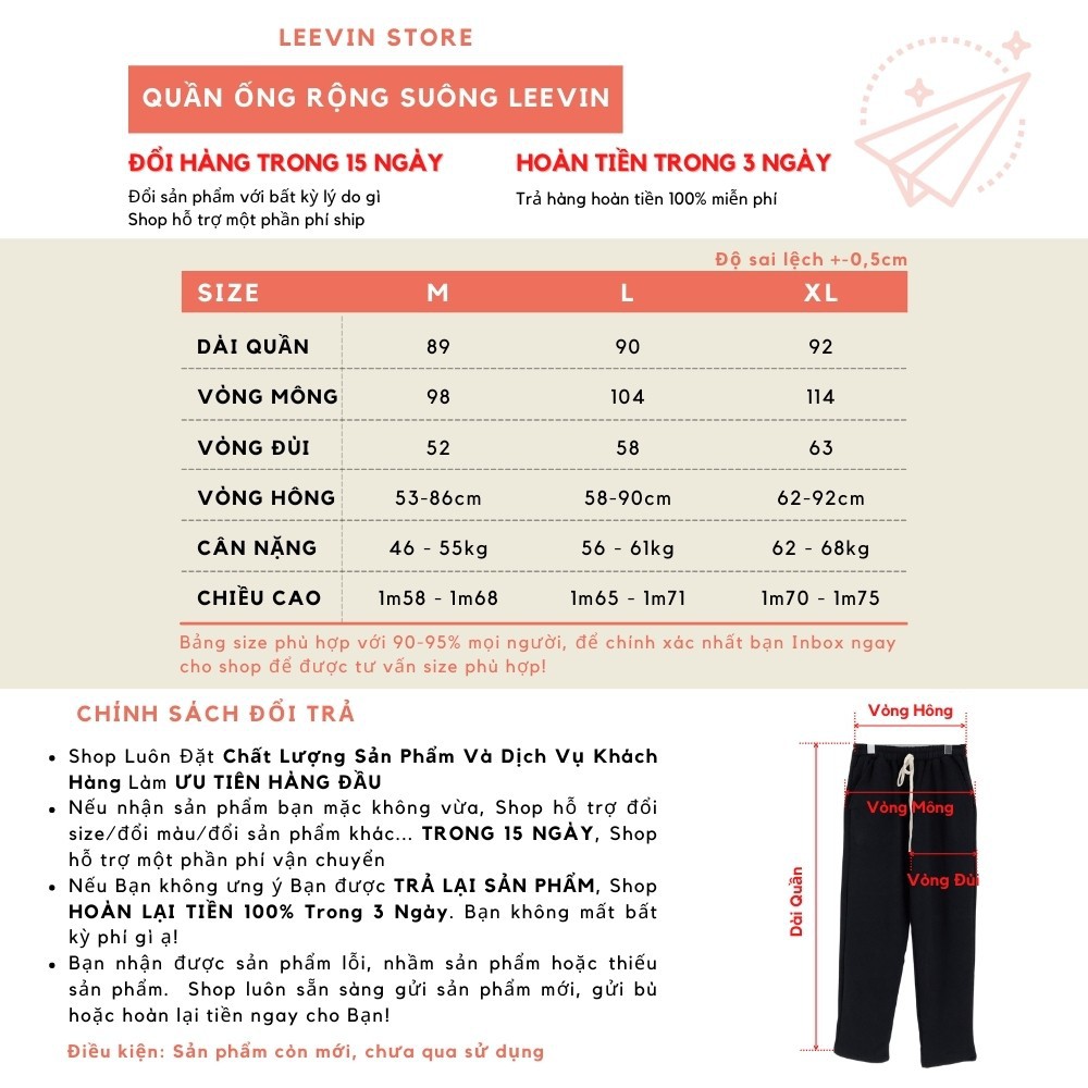 Quần Ống Rộng Nam Nữ LEEVIN Suông Thụng Unisex Phong Cách Hàn Quốc Ulzzang Streetwear - Leevin Store | BigBuy360 - bigbuy360.vn