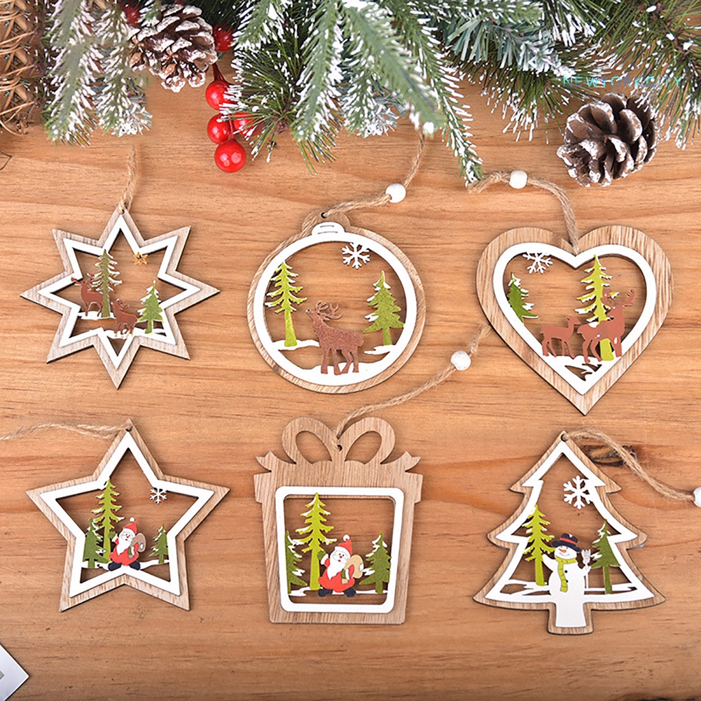 Phụ Kiện Trang Trí Giáng Sinh Bằng Gỗ Thiết Kế Khoét Rỗng Độc Đáo