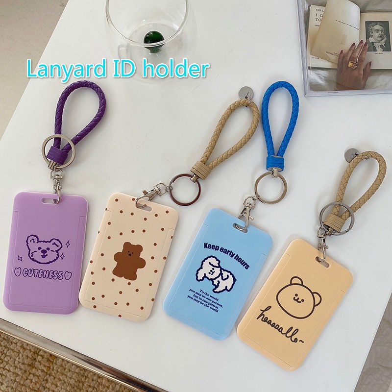 【Messiya】ins Homemade Cute Girl Heart Bear Cream Color Card Set Bus Card Campus Card Lanyard Certificate Set