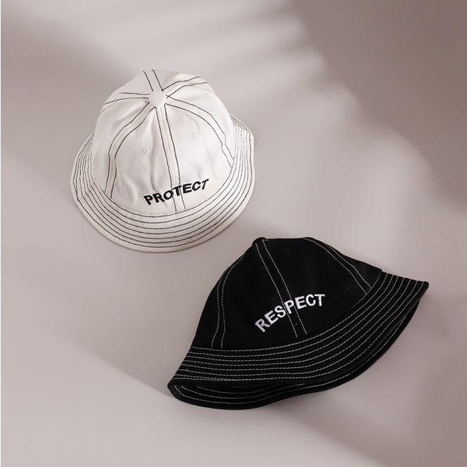 Nón Tai Bèo Màu Trắng Đen Thêu Chữ Phong Cách Hàn Quốc Đơn Giản