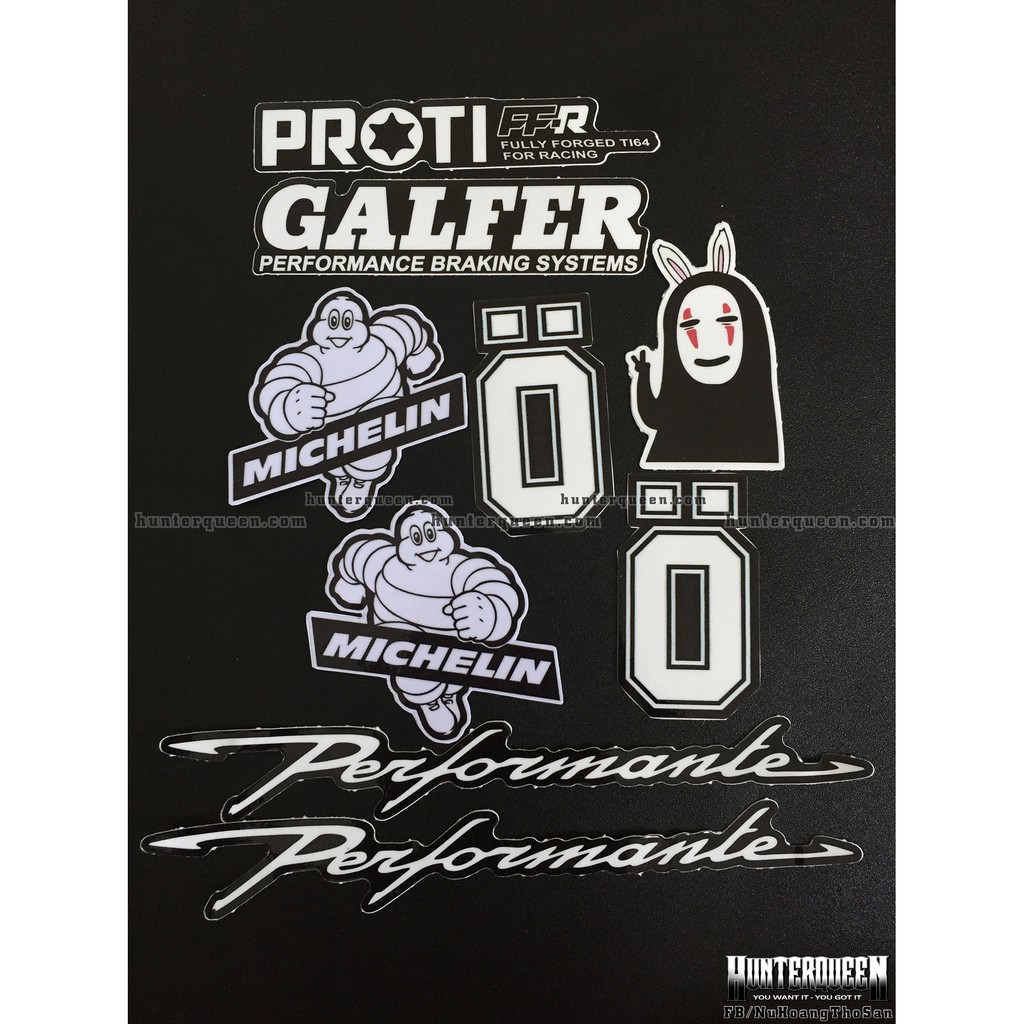 Bộ logo trắng đen, Ohlins trắng. Hình dán decal siêu dính, chống nước, tem đua trang trí xe máy