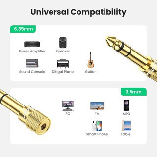 [Mã ELHACE giảm 4% đơn 300K] Đầu chuyển Audio 6.5mm to 3.5mm cao cấp mạ vàng 24K Ugreen 20503