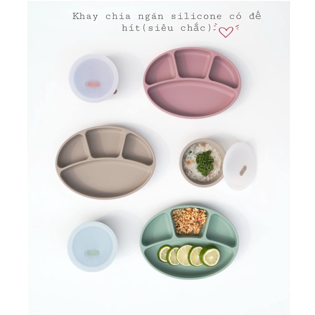 Khay ăn dặm silicone Food Tray cao cấp chính hãng Bluemama Hàn Quốc - Khay chia ngăn cho bé tập ăn dặm Zimbababy