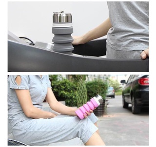Bình nước silicone gấp gọn 400ml, nắp inox