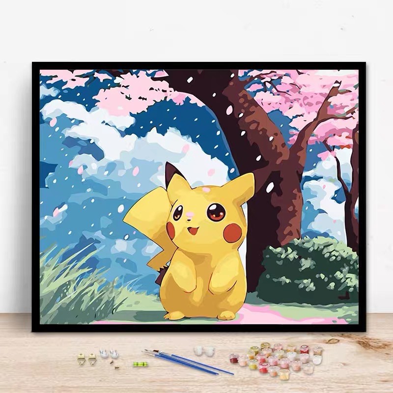 PiKaChu Tranh Sơn Dầu Số Hoá, Tranh Tô Màu Theo Số Pikachu đã căng khung