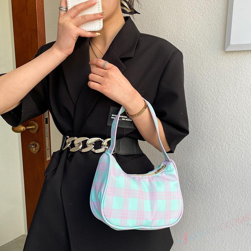 【Big Sale】Fashion Women Plaid Print Shoulder Underarm Bag Casual Small Hobos Handbags