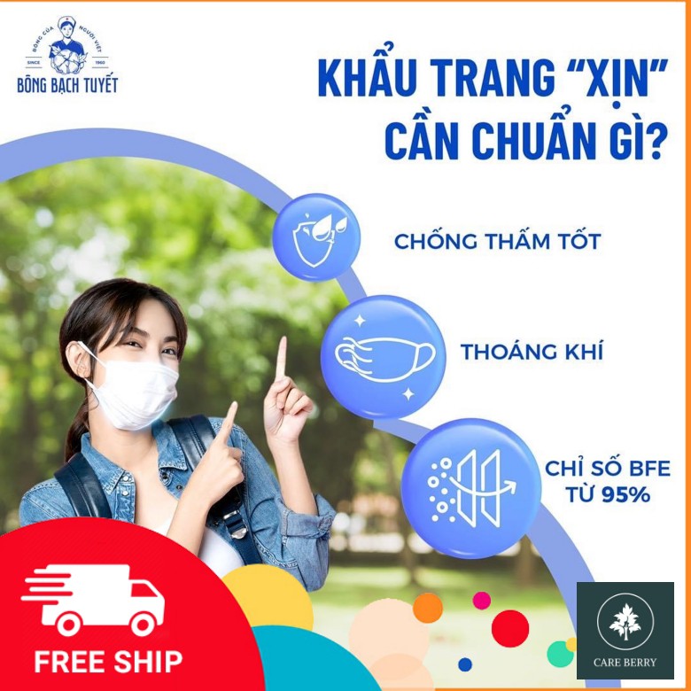 Khẩu trang y tế Meriday Bạch Tuyết gói 10 cái than hoạt tính 4 lớp