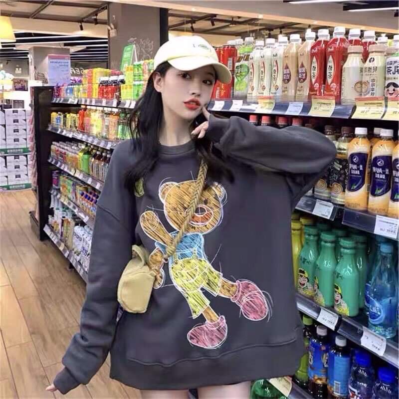 Áo Sweater nỉ fom rộng gấu ném bóng 2 màu phong cách Unisex siêu xinh - TC45