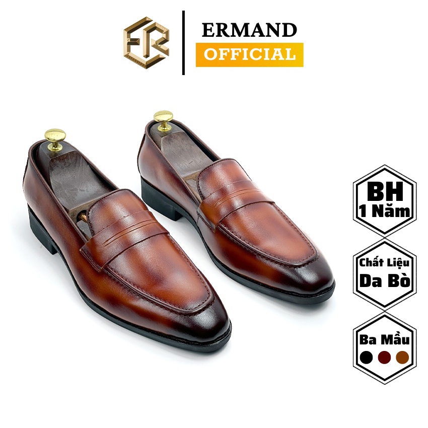 Giày lười da nam công sở ERMAND da bò thật bảo hành 12 tháng kiểu dáng penny loafer - T405