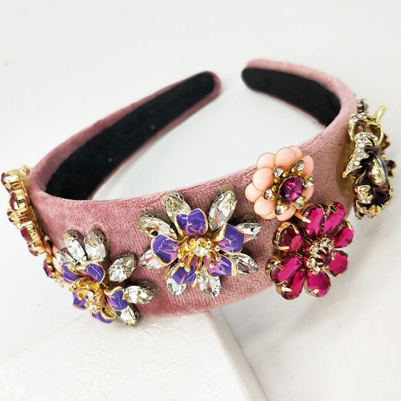 Băng Đô Cài Tóc Đính Hoa Kim Loại Tráng Men Thủ Công Phong Cách Baroque Hàn Quốc Cho Cô Dâu