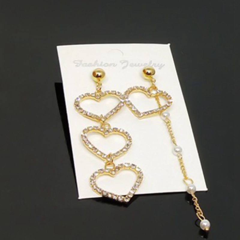 Bông tai hợp kim hình trái tim đính đá sang trọng