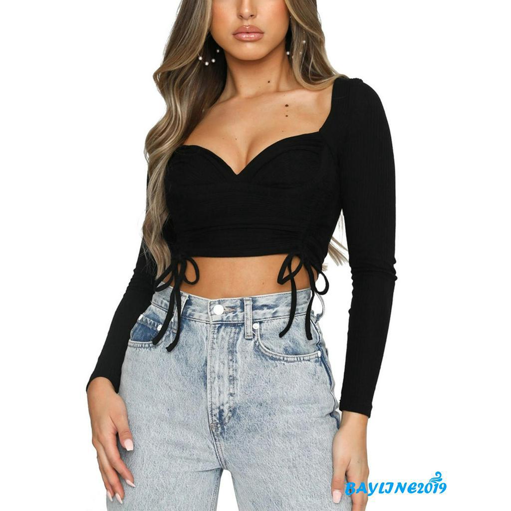 Áo Thun Nữ Tay Dài Cổ Khoét Sâu Gợi Cảm