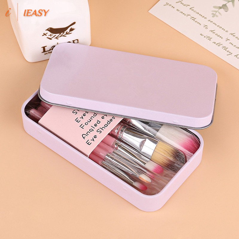 (Hàng Mới Về) Bộ 7 Cọ Trang Điểm Kèm Hộp Đựng Bằng Sắt Màu Hồng Dành Cho Nữ | BigBuy360 - bigbuy360.vn