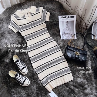 Váy Len Body kẻ ngang đen trắng