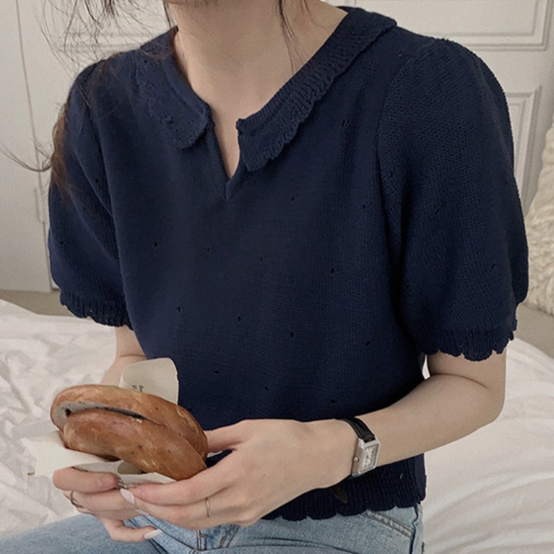 Áo len dệt kim cộc tay dễ thương