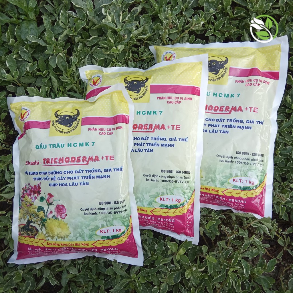 Phân Bón Đầu Trâu HCMK7 Hữu Cơ TRICHODERMA+TE  Dùng Cho Rau, Cây Kiểng - Gói 1kg