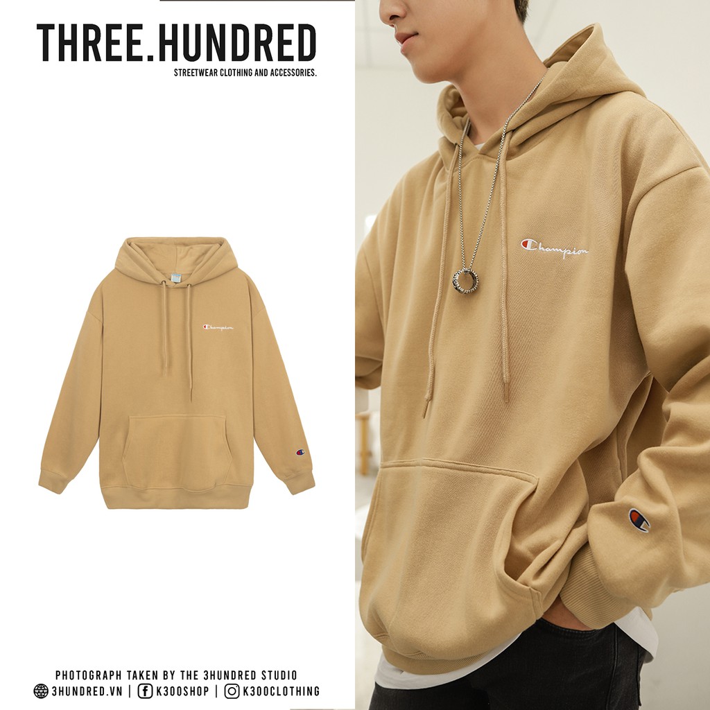 Áo Hoodie Champion Embroidered Logo Màu Nâu