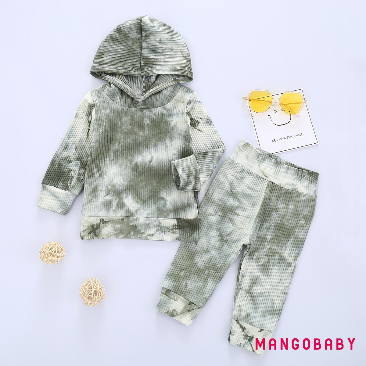 Bộ 2 Món Áo Hoodie Tay Dài + Quần Dài Màu Nhuộm Hồng / Xám Cho Bé