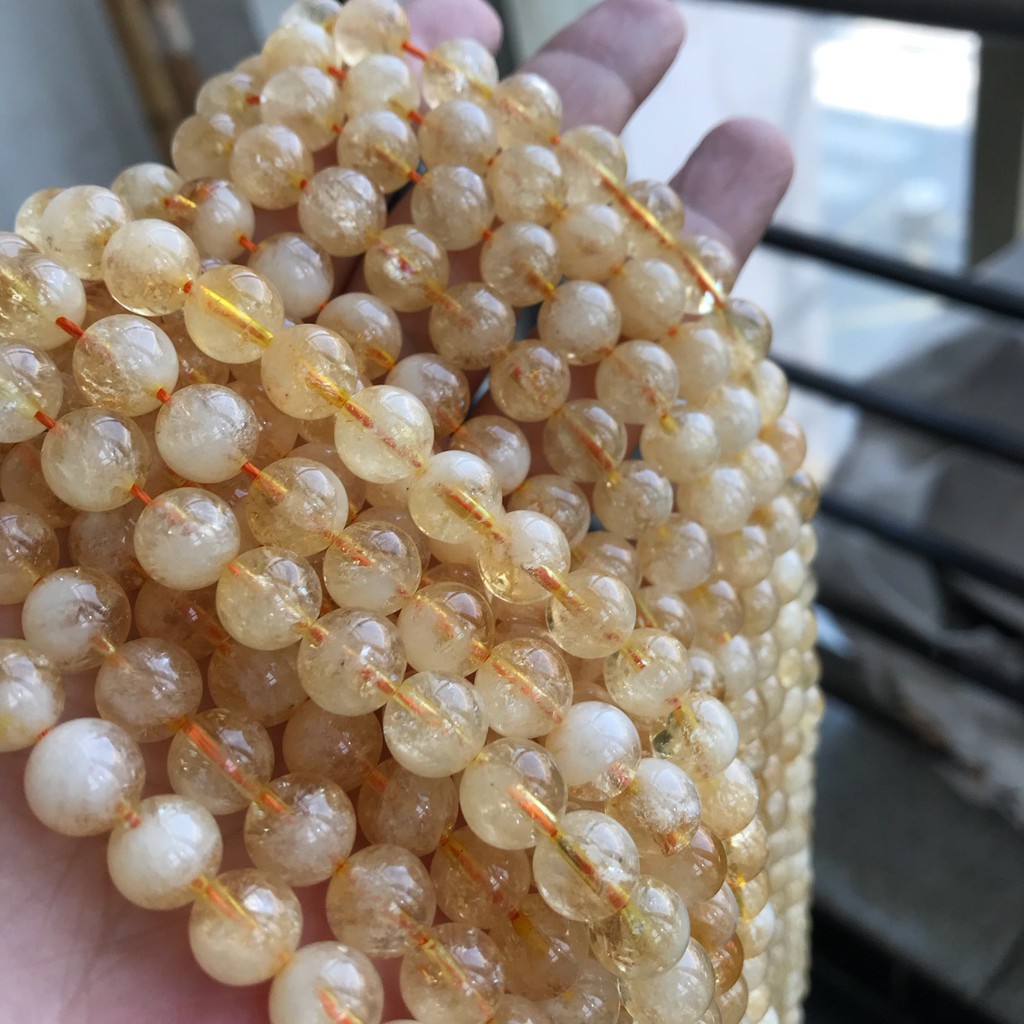 Hạt tròn pha lê vàng tự nhiên Citrine hạt tròn bán hoàn thiện hạt rời tự nhiên