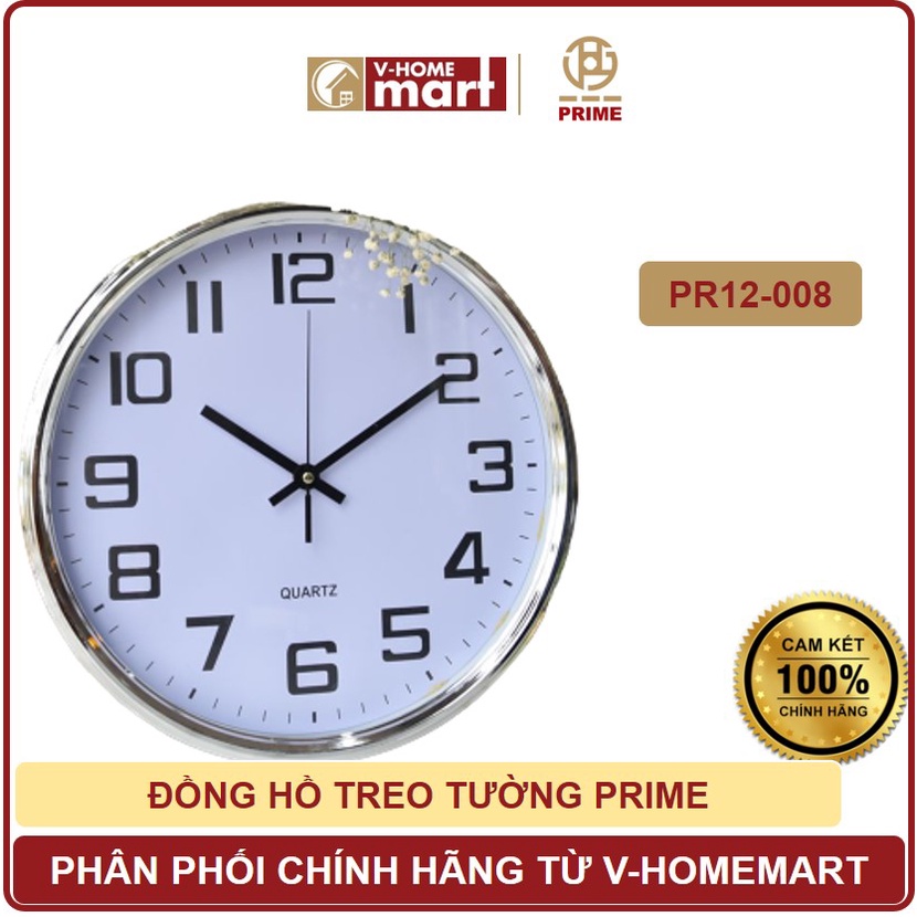 Đồng hồ treo tường Prime mã PR12-008 đồng hồ kim, thiết kế đơn giản, chạy bền - Phân phối chính hãng bởi Vhomemart