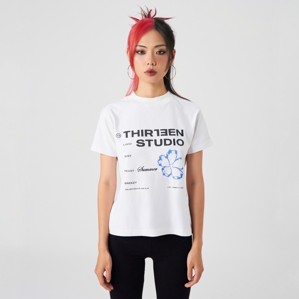 Áo thun nữ ngắn tay local brand Peasy white T-shirt 2 màu đen trắng