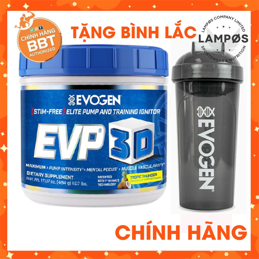 Pre-Workout EVP-3D, Tăng Sức Mạnh Evogen, Không Caffeine 40 lần dùng (Chính hãng - Tặng bình lắc Evogen)