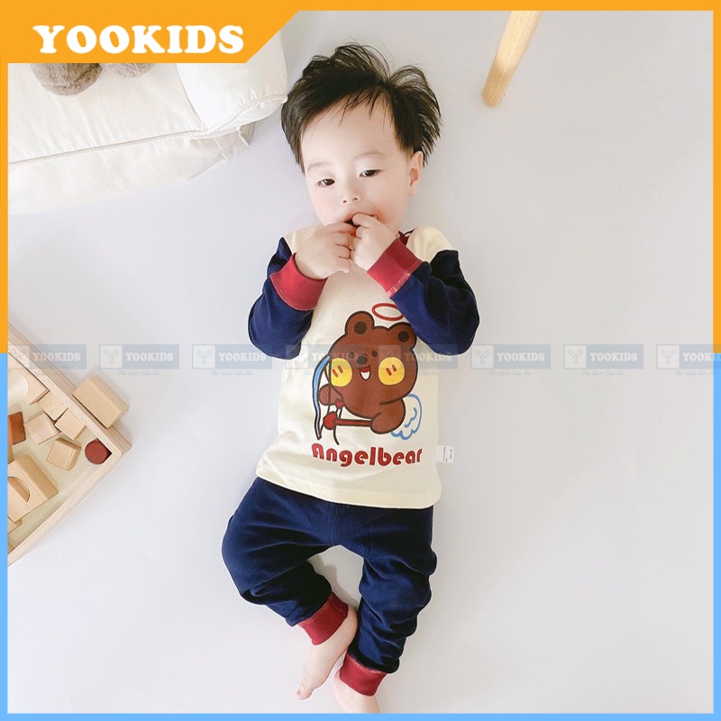 Bộ dài tay cho bé YOOKIDS chất cotton co giãn 4 chiều, Bộ thu đông cho bé trai bé gái in hình động vật 1 2 3 4 5 tuổi