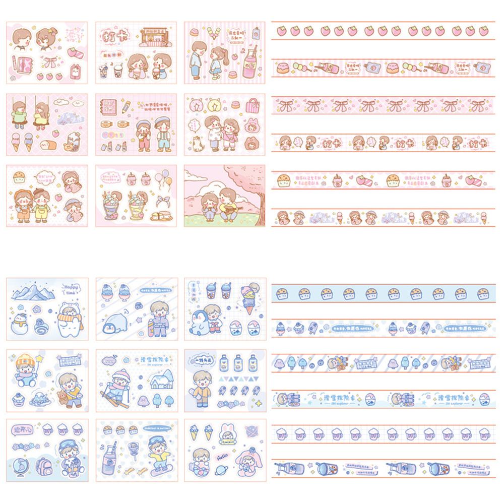 5 Cuộn băng keo dán trang trí sổ tay họa tiết hoạt hình dễ thương kèm 9 sticker diy