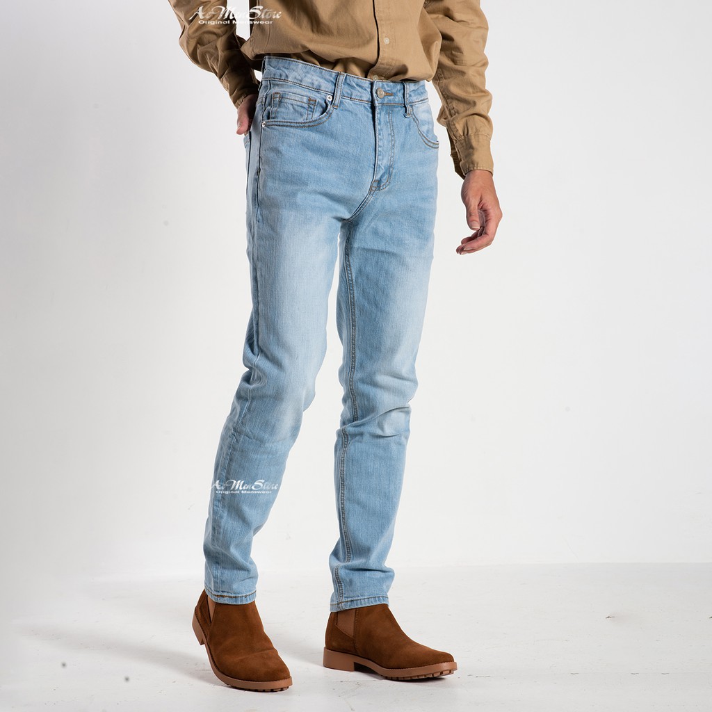 Quần jean nam xanh nhạt dáng Slim fit đẹp ống côn hàng cao cấp xuất khẩu Hàn Quốc chính hãng Routine mới 2019