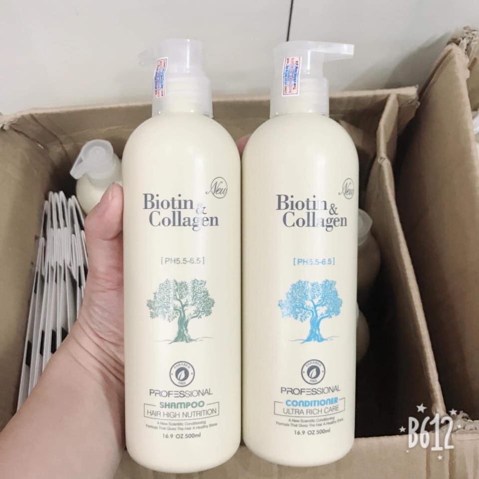 Cặp dầu gội và dầu xả Biotin Collagen màu Trắng phục hồi tóc yêu, giảm gãy rụng tăng đàn hồi tóc Duocphamhn92