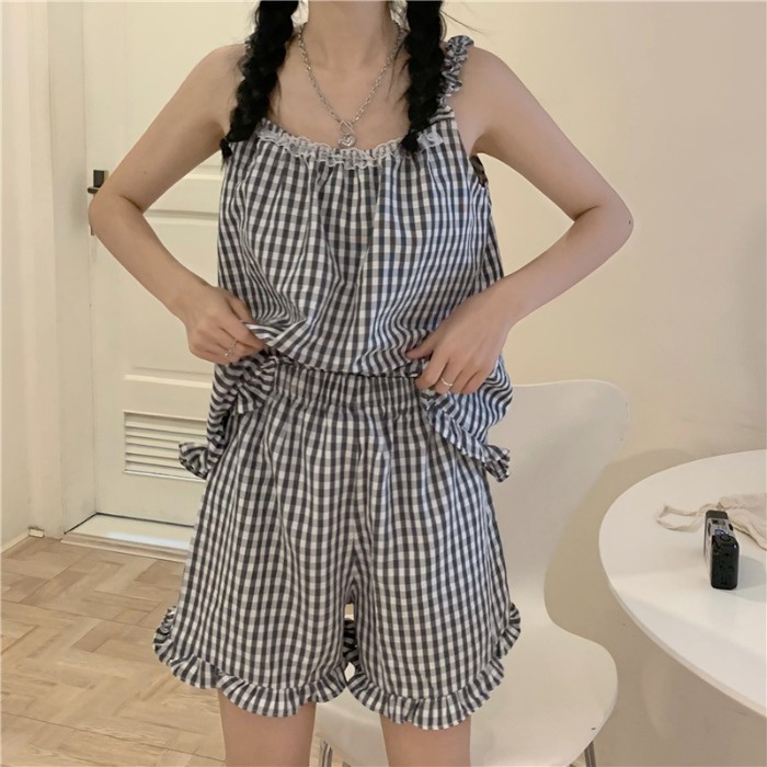 Bộ ngủ kate 2 dây mặc nhà 3 màu caro siêu cute manzakia | BigBuy360 - bigbuy360.vn