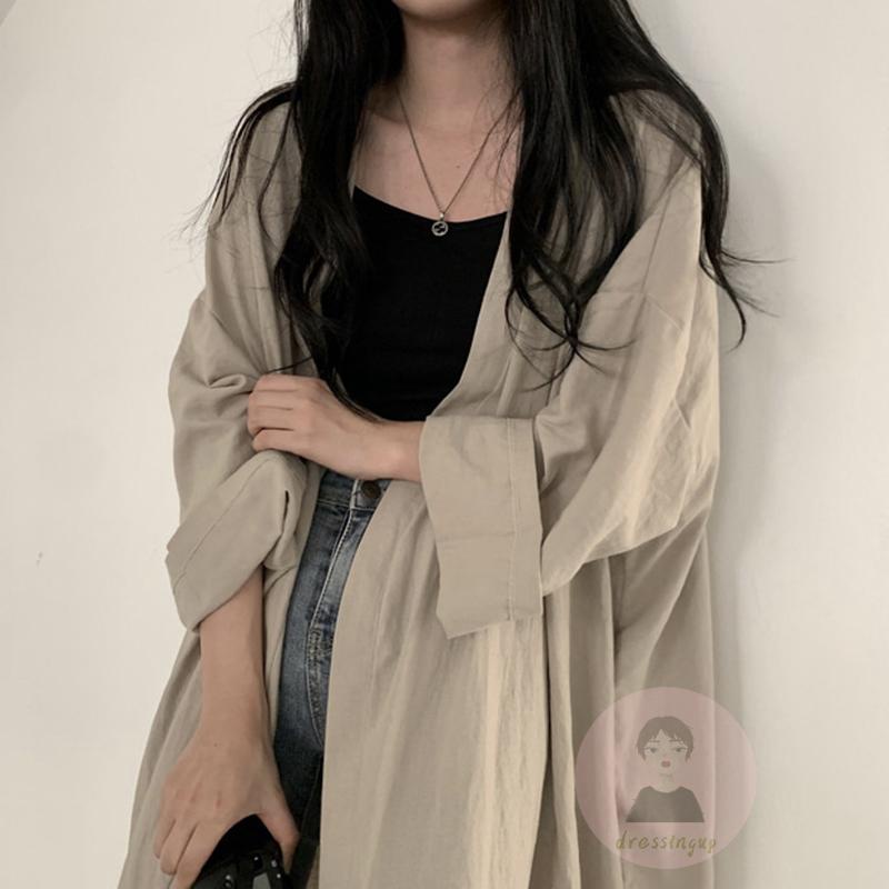 Áo Khoác Cardigan Tay Dài Dáng Rộng Màu Sắc Đơn Giản Dành Cho Nữ