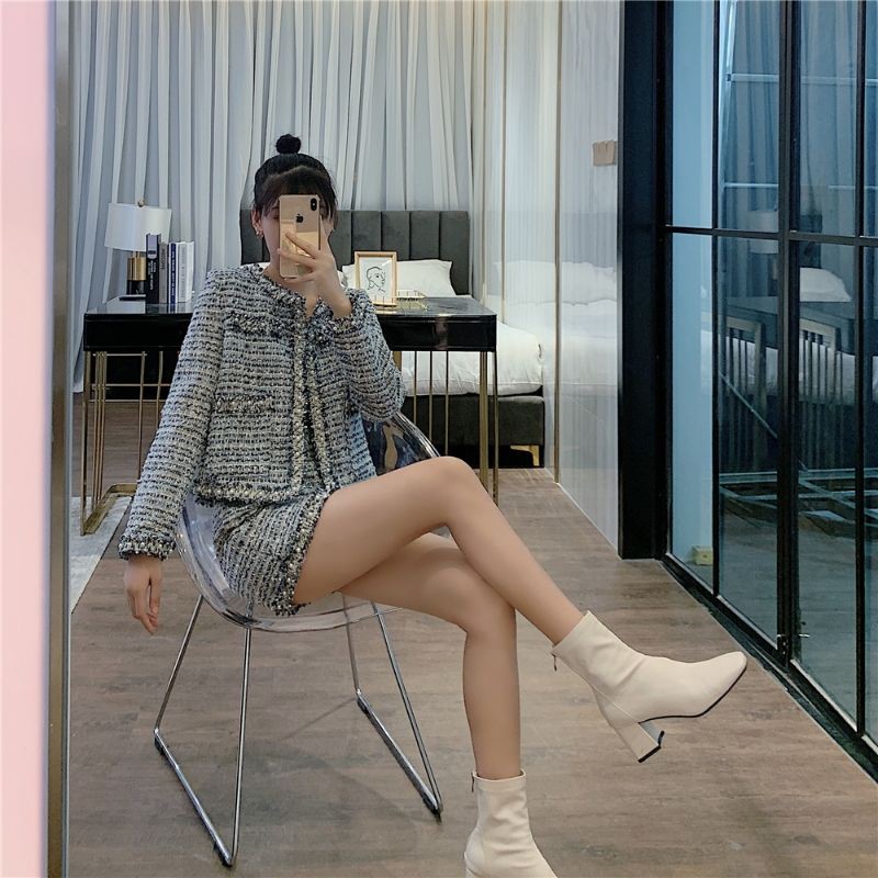 (SẴN) Set dạ tweed viền kim tuyến đính ngọc T9 | BigBuy360 - bigbuy360.vn