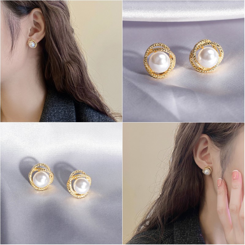 Khuyên tai hợp kim s925 đính ngọc trai nhân tạo thời trang ngọt ngào cho nữ