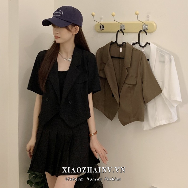 Xiaozhainv Short-sleeved Crop Blazers Women Korean Design Pure Color All Match Top