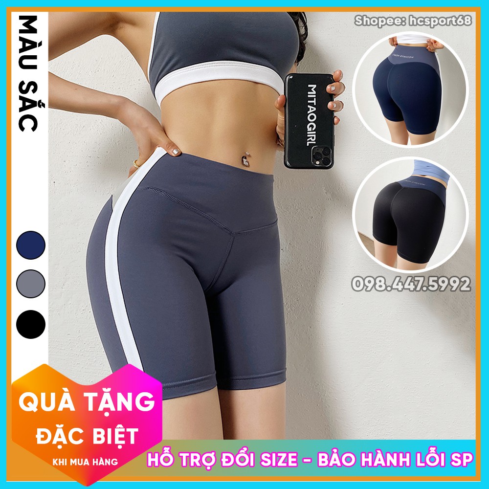 Quần tập gym nữ Mitao Girl QS12 dáng quần đùi short chất thun mịn lưng cao nâng mông phối màu mới- HcSport68