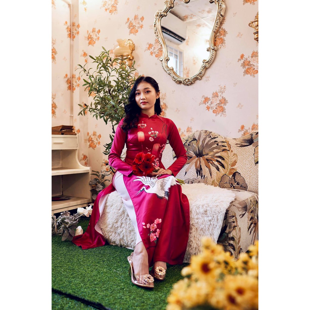 ÁO DÀI TRUYỀN THỐNG MAY SẴN CHIM HẠC 3D ⚡HÀNG THIẾT KẾ⚡ Đủ Size 🌸 Che khuyết điểm, sang trọng