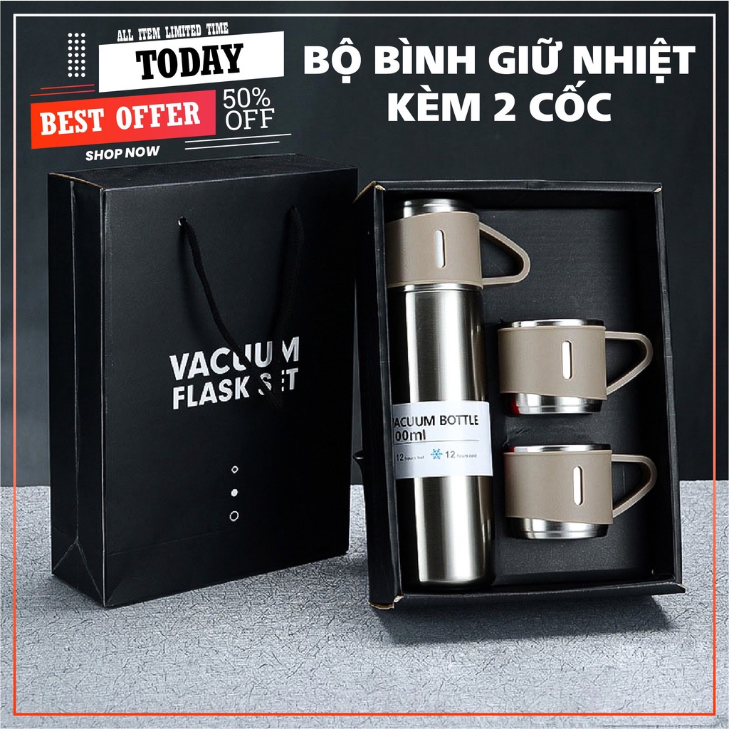 Bình Giữ Nhiệt Cao Cấp 500ml Tặng Kèm 2 Cốc