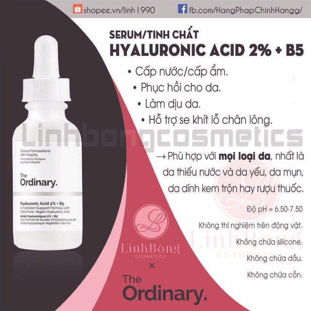 Tinh Chất cấp nước, siêu dưỡng ẩm mịn màng căng mọng The Ordinary - Hyaluronic Acid 2% + B5 serum