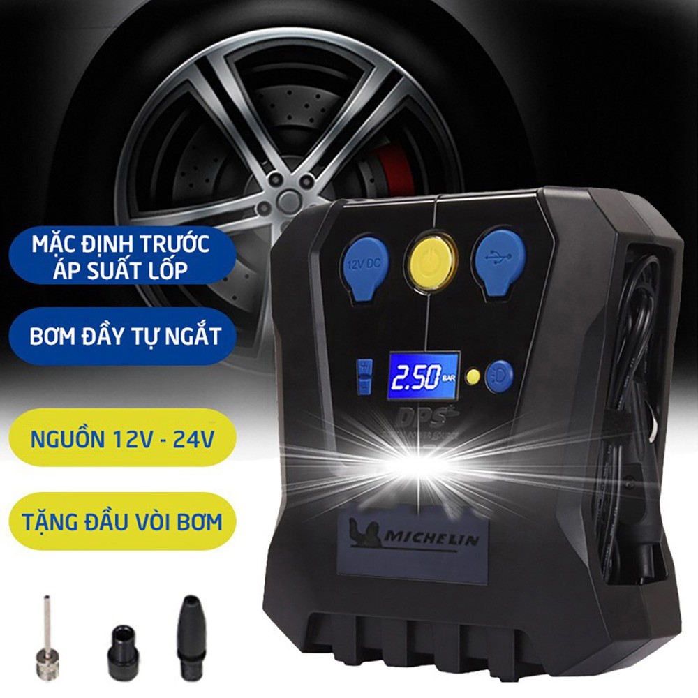 Máy Bơm Lốp Ô tô Michelin 12266 Cao Cấp Tự Ngắt Cho Xe Hơi từ 4 đến 16 chỗ - Hàng Chính Hãng