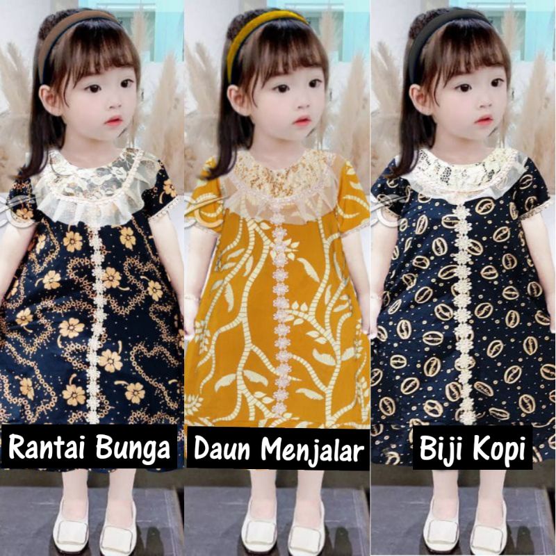Homedress / Áo Đầm Ren Kết Hợp Dây Hoa Và Hạt Cà Phê Ả Rập Size S M L Cho Trẻ 1-6 Tuổi